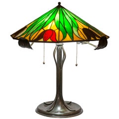 Antique American Leaded Glass Table Lamp, Bradley & Hubbard