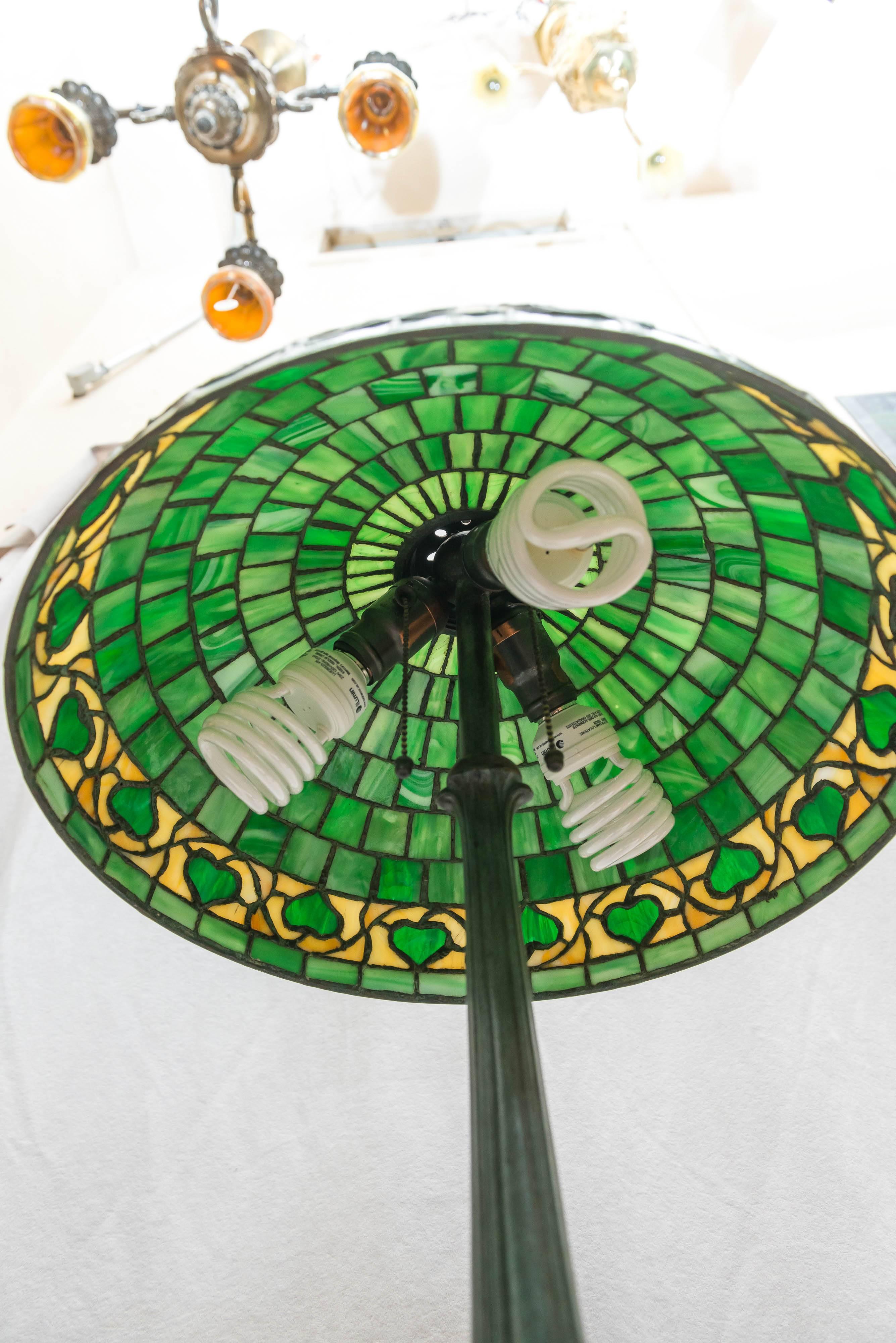 Metal American Leaded Glass Table Lamp by Wilkinson, circa 1910