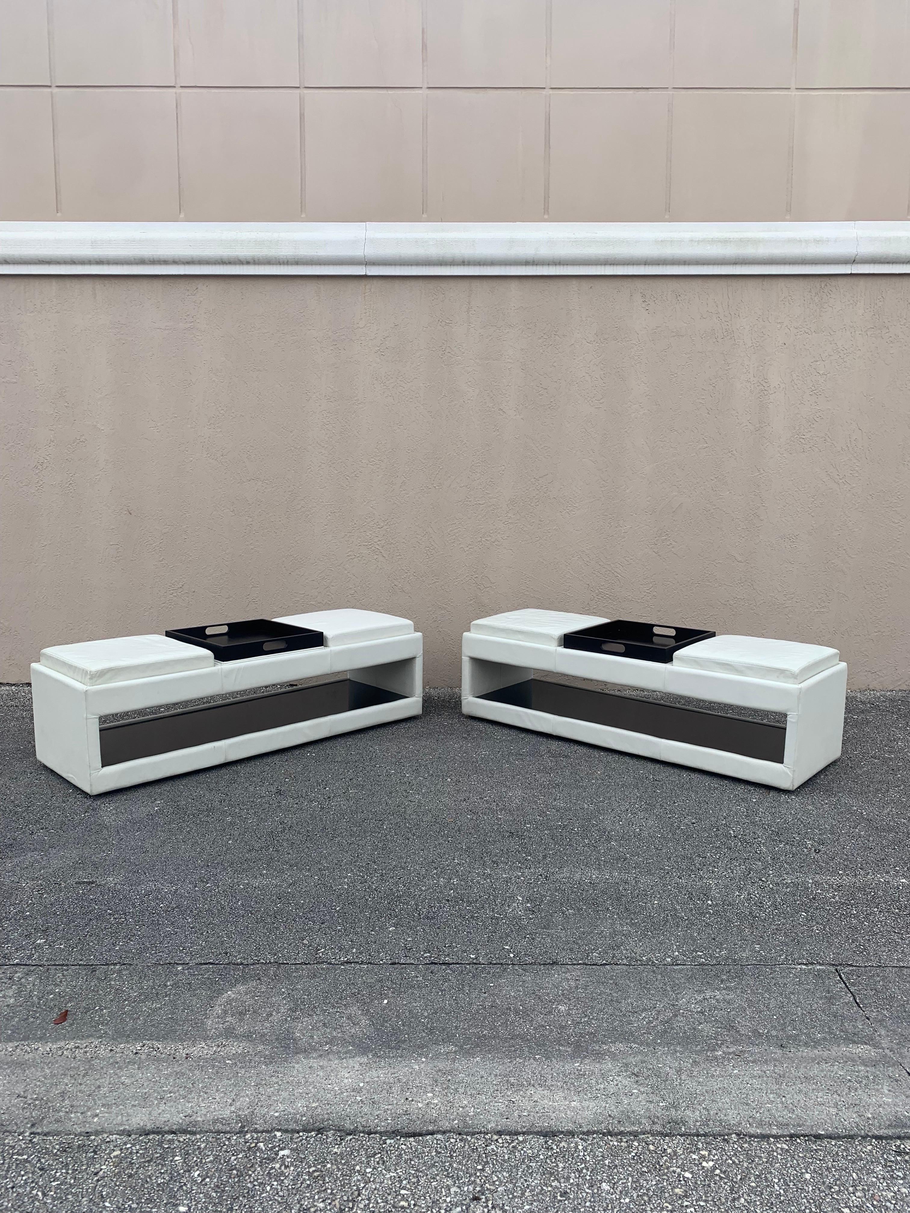 Modern American Leather 3 Seat Benches in White, a Pair For Sale