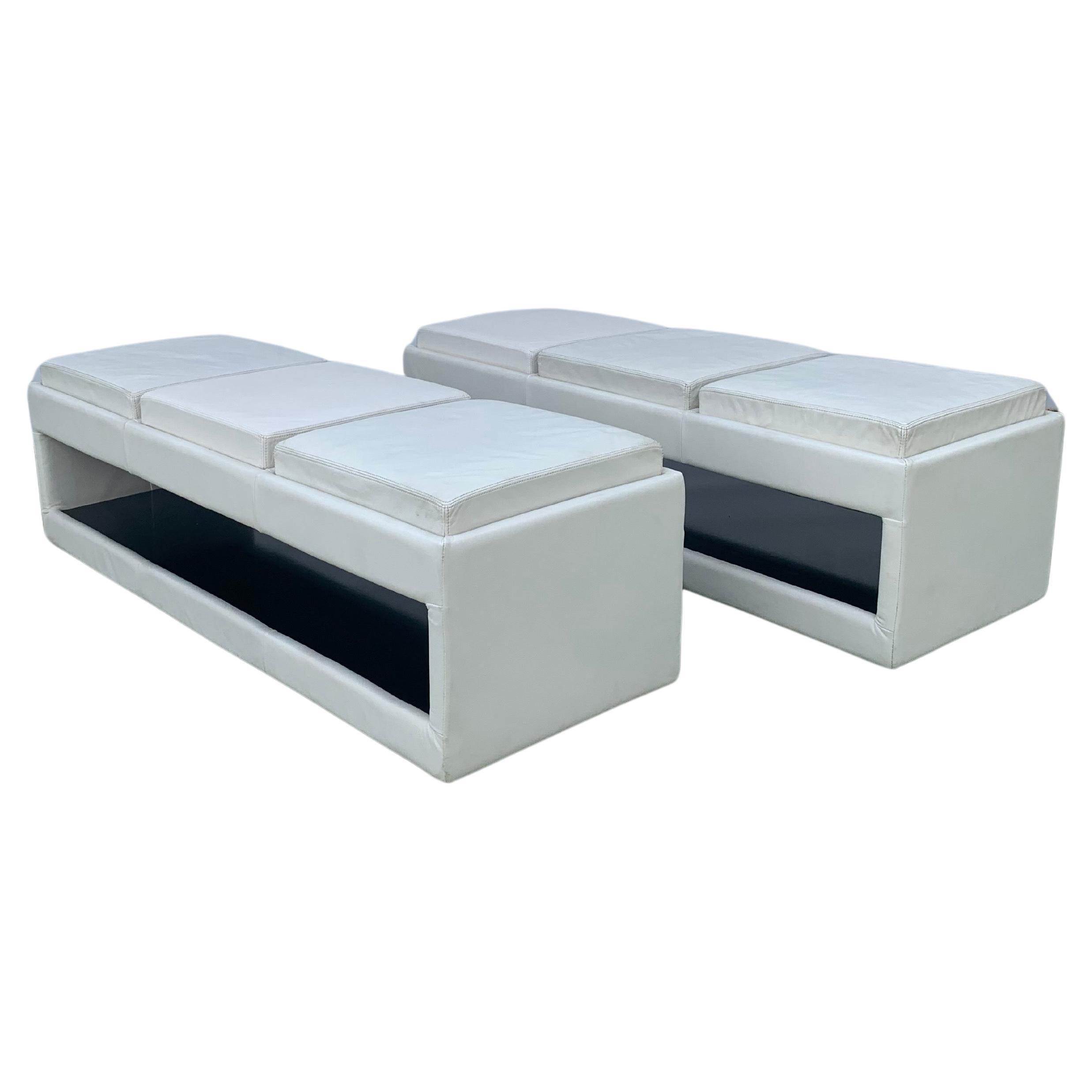 American Leather 3 Seat Benches in White, a Pair