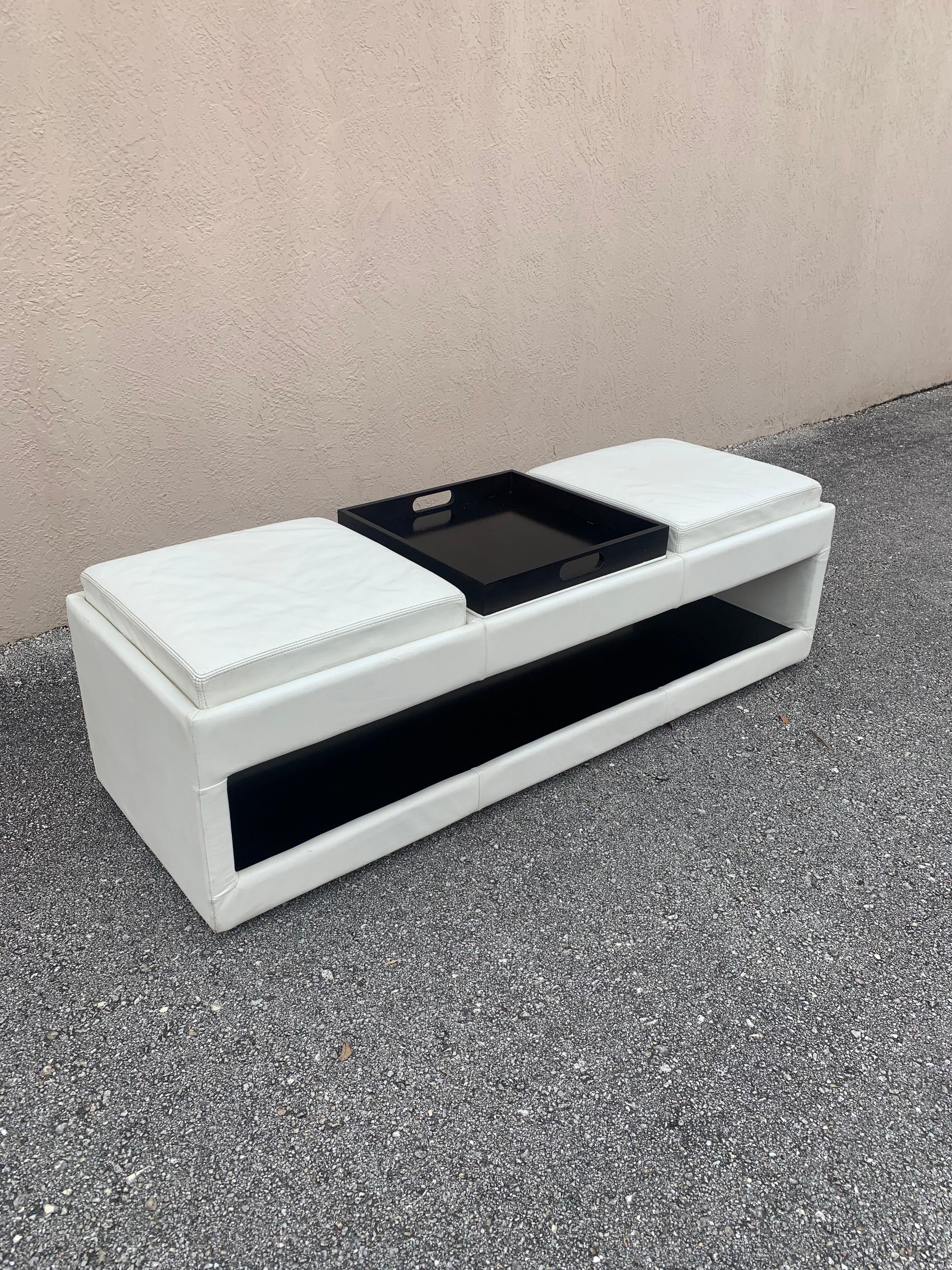 Contemporary American Leather 3 Seater Bench in White For Sale