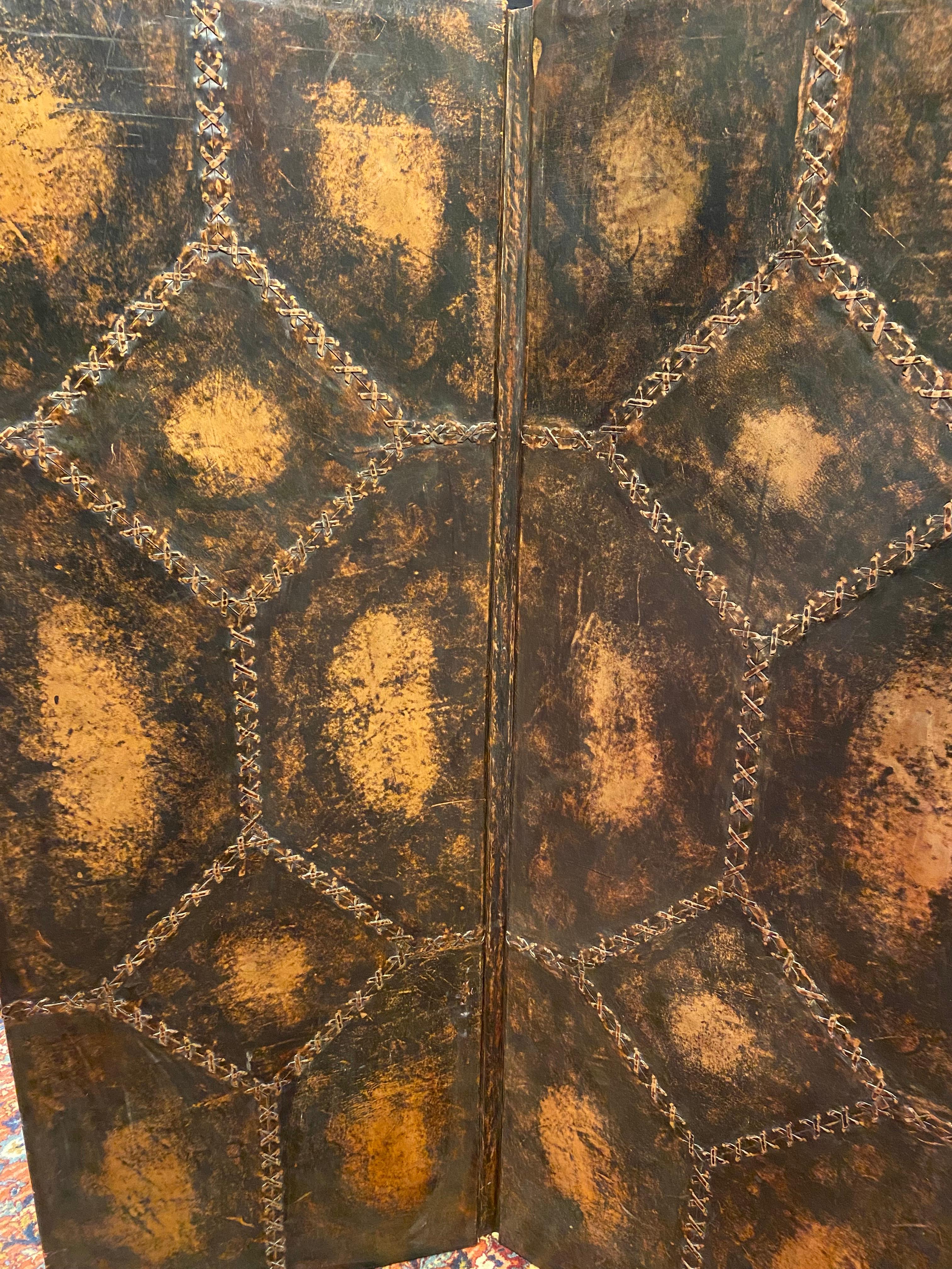 American Leather Folding Screen In Good Condition For Sale In New York, NY