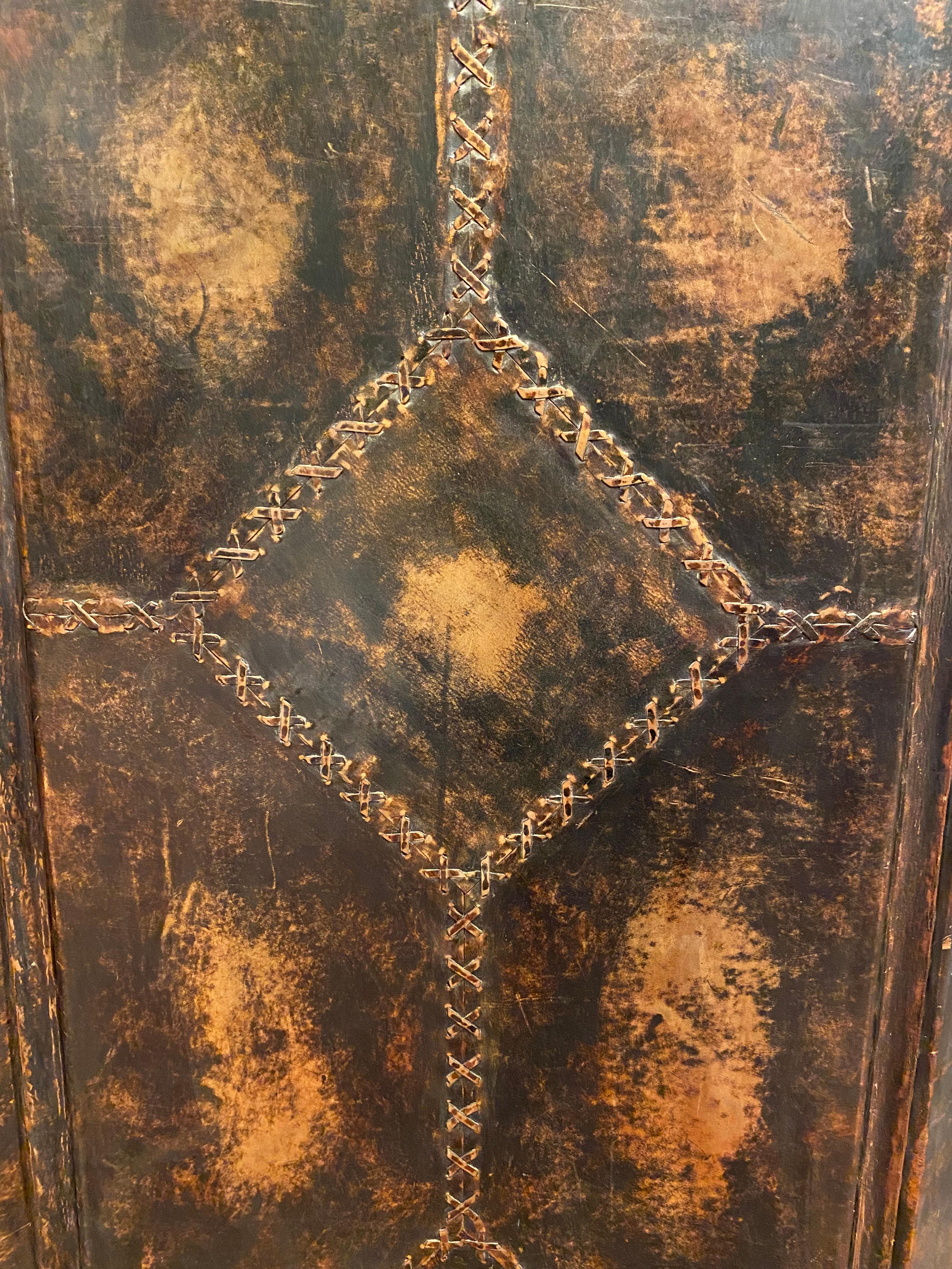 Early 20th Century American Leather Folding Screen For Sale