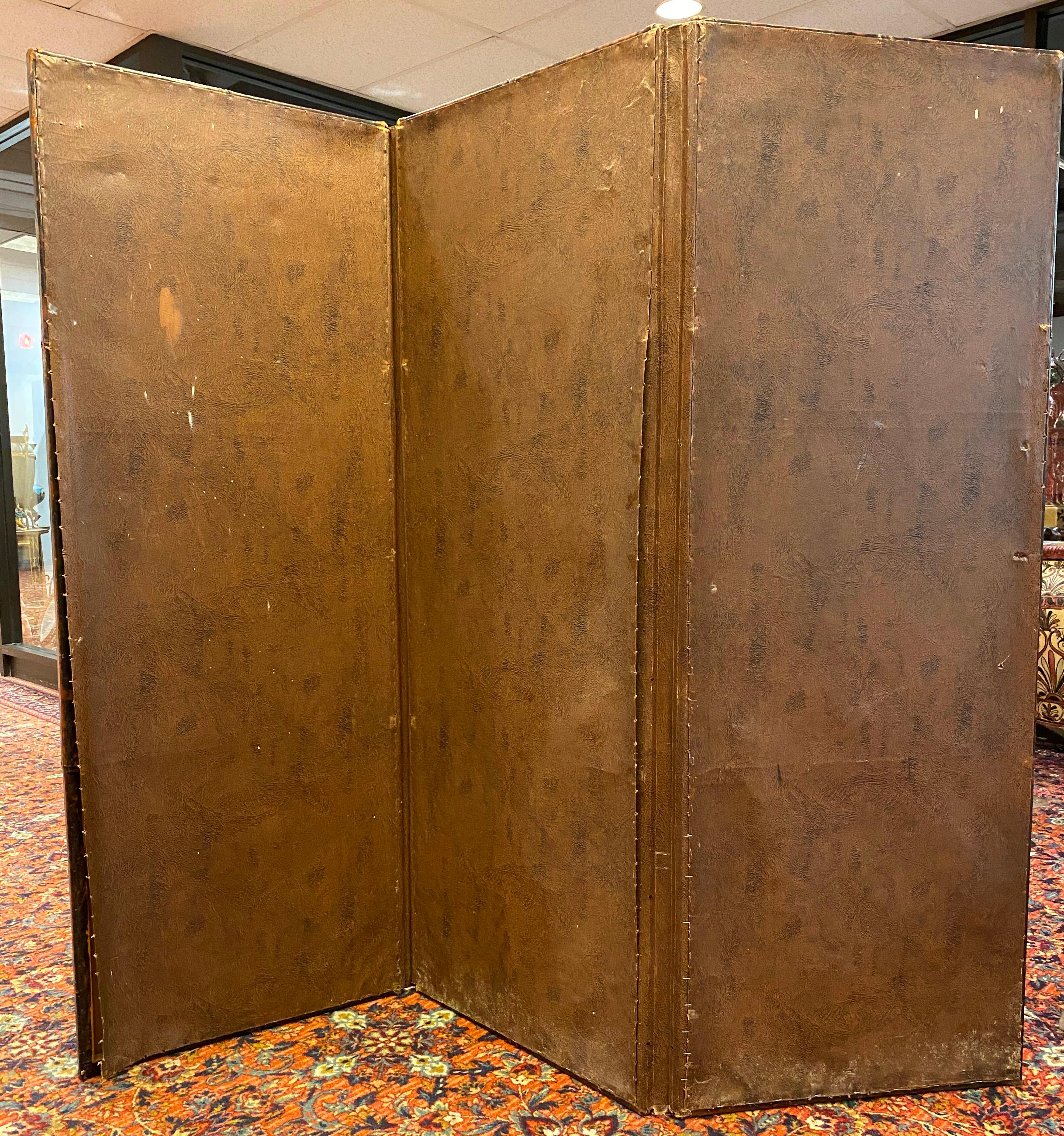 American Leather Folding Screen For Sale 4