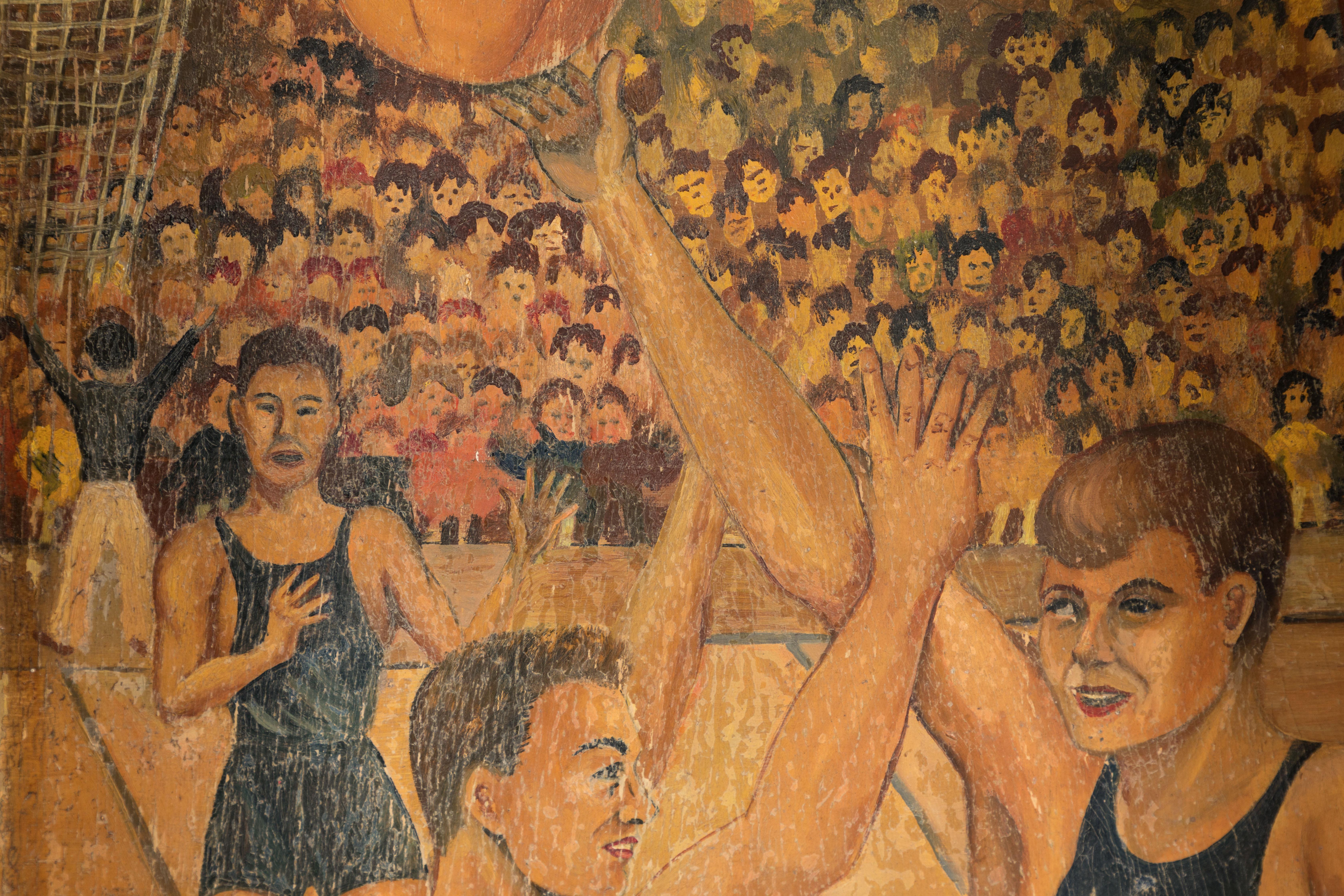 American Legion Baseball and Basketball Folk Art Paintings For Sale 4