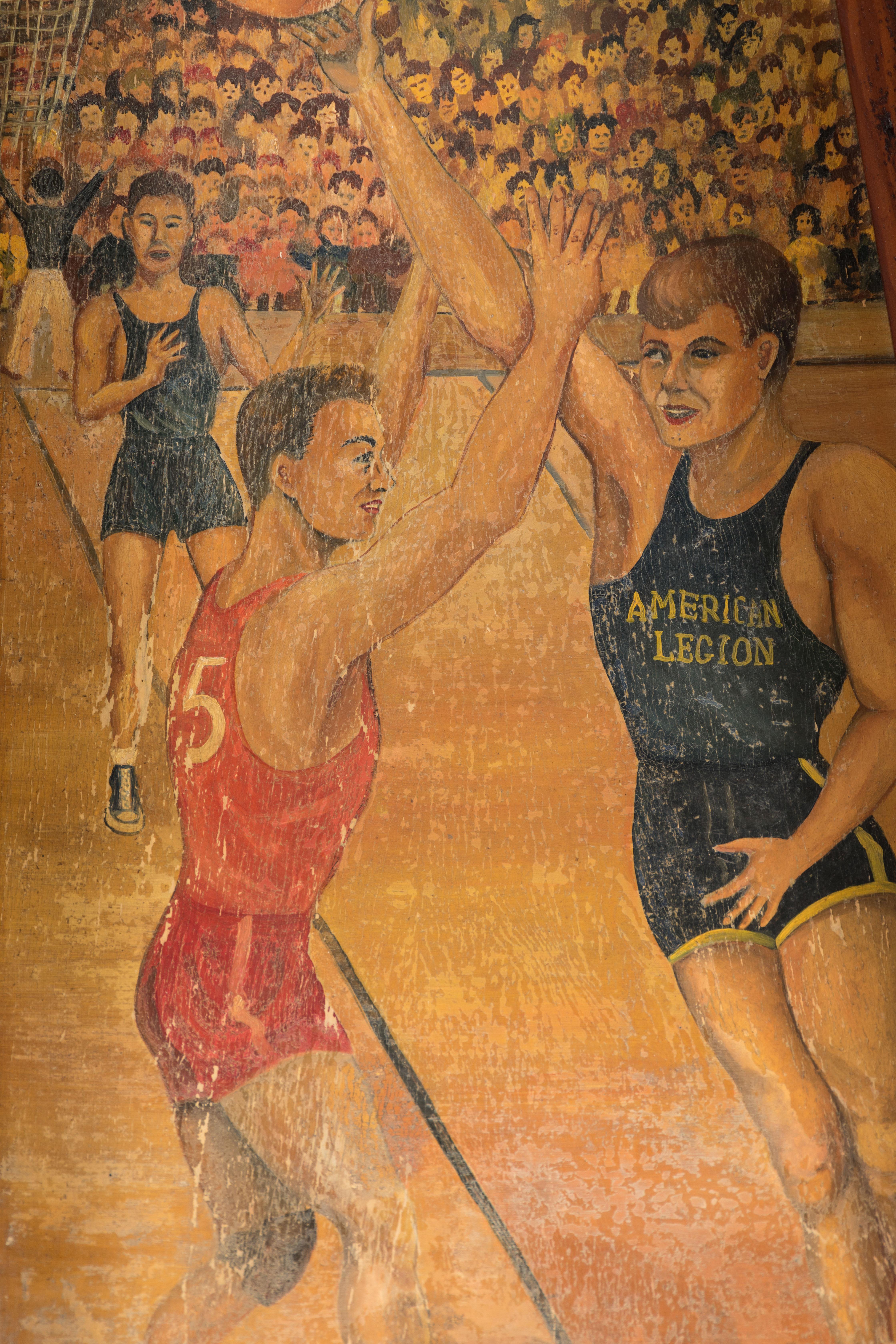 American Legion Baseball and Basketball Folk Art Paintings For Sale 2