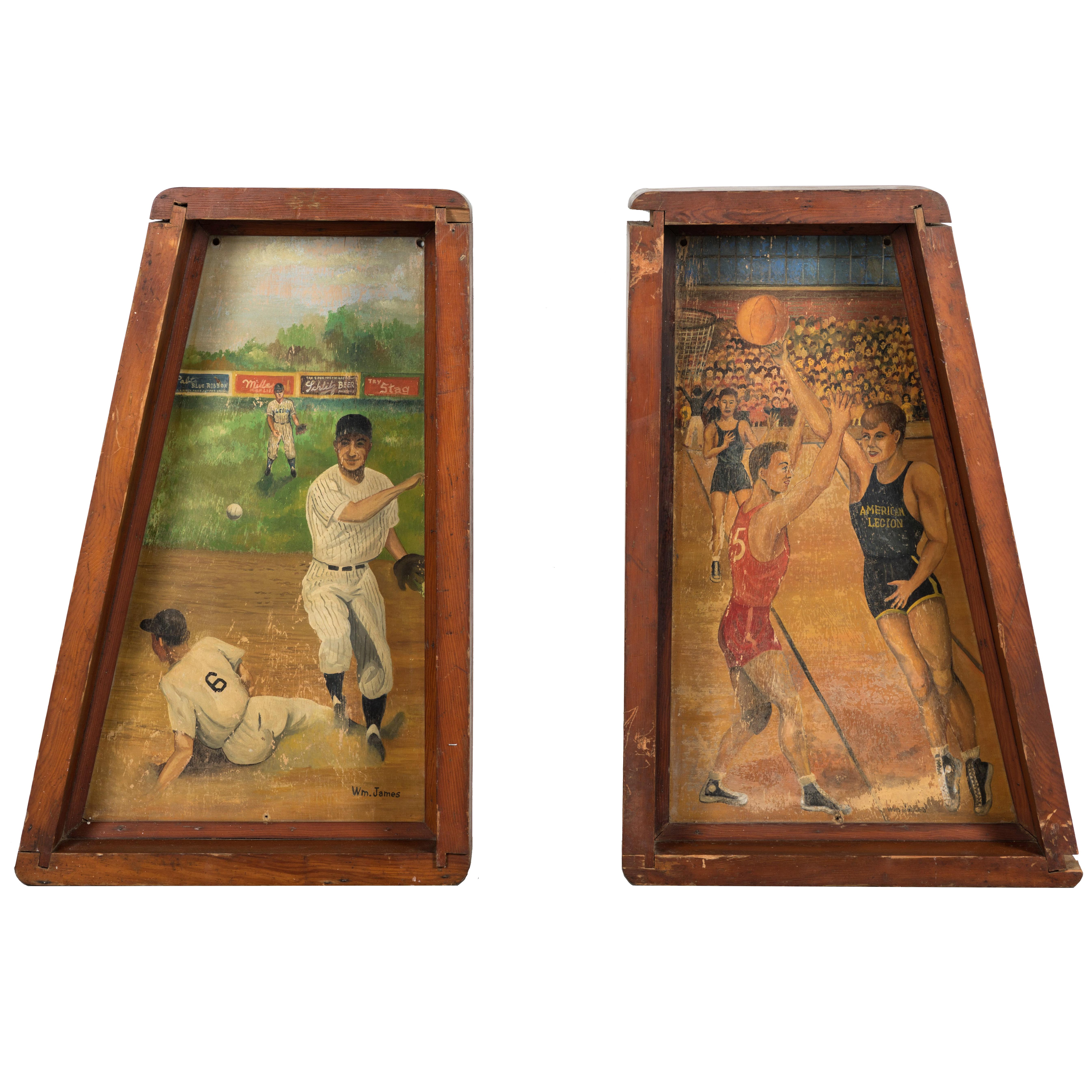 American Legion Baseball and Basketball Folk Art Paintings For Sale