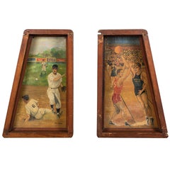 Used American Legion Baseball and Basketball Folk Art Paintings