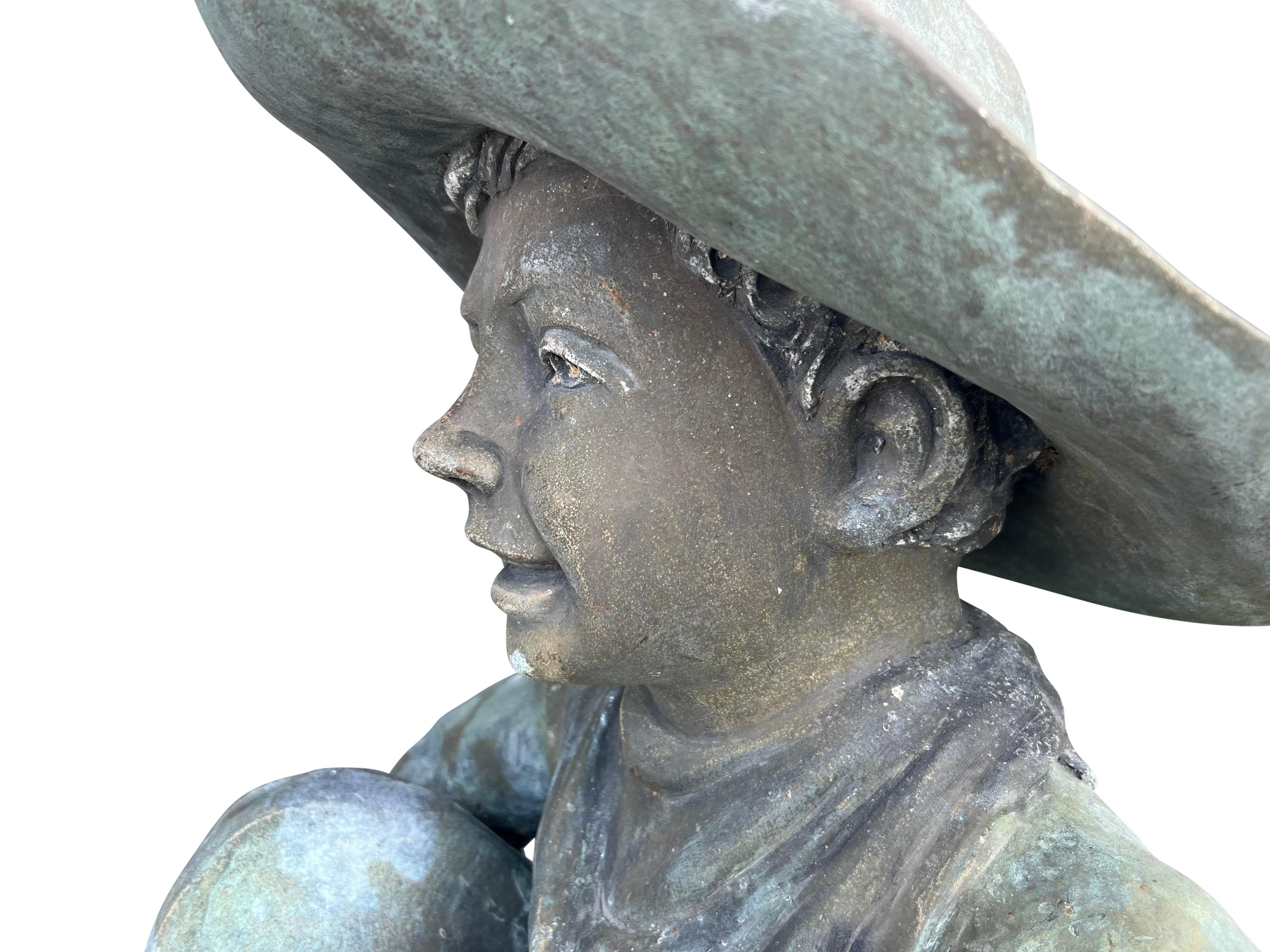 American Life Size Bronze of a Young Boy Holding a Saddle 7