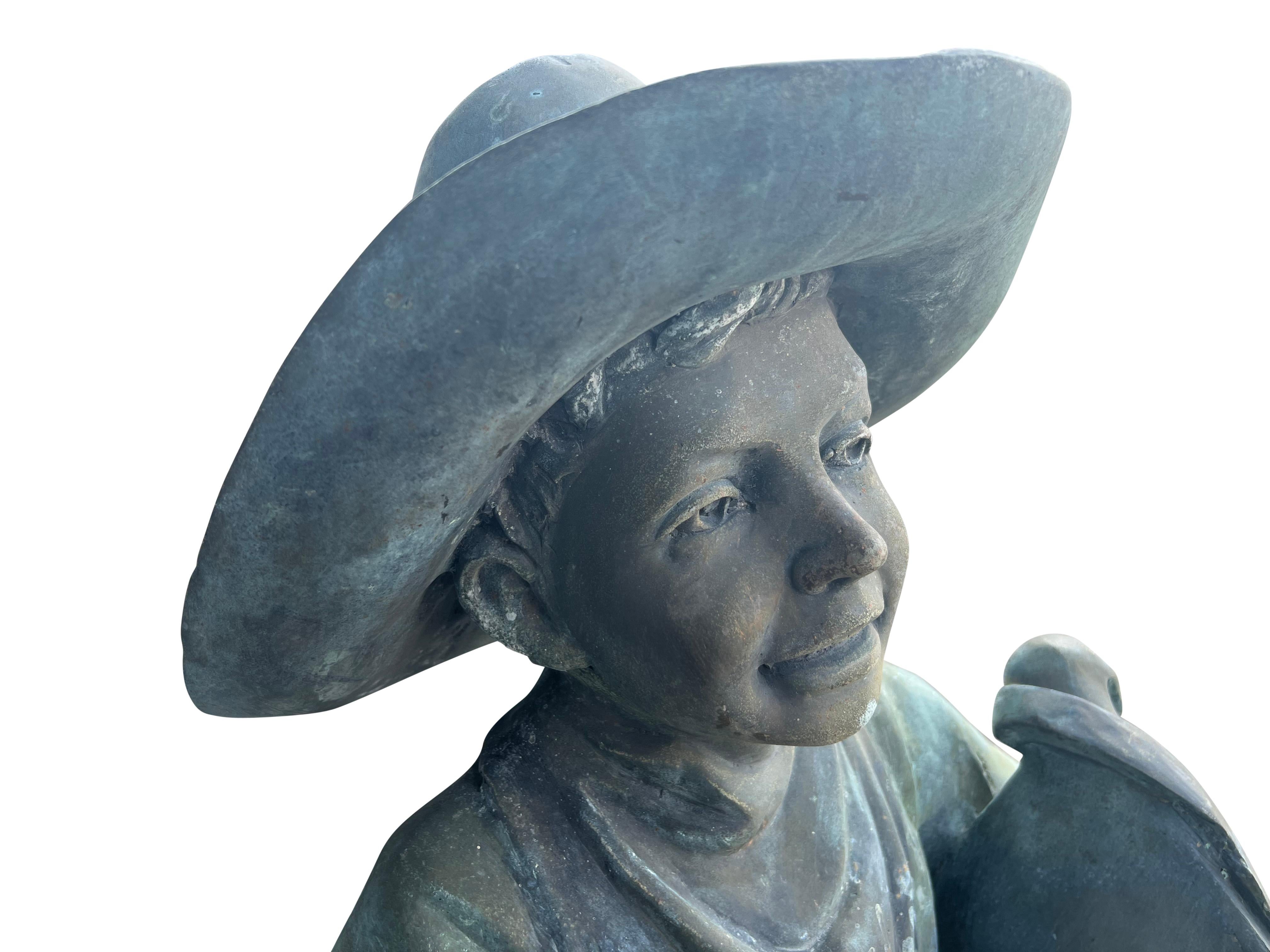 American Life Size Bronze of a Young Boy Holding a Saddle 8