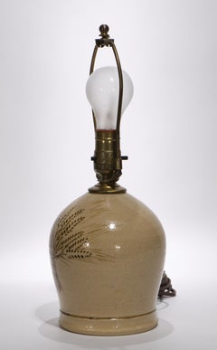 American Light Brown Hand-painted Stoneware Crock Jug Table Lamp