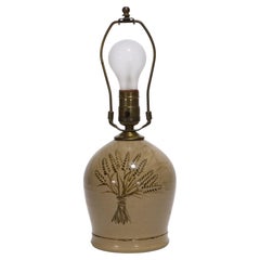 American Light Brown Hand-painted Stoneware Crock Jug Table Lamp
