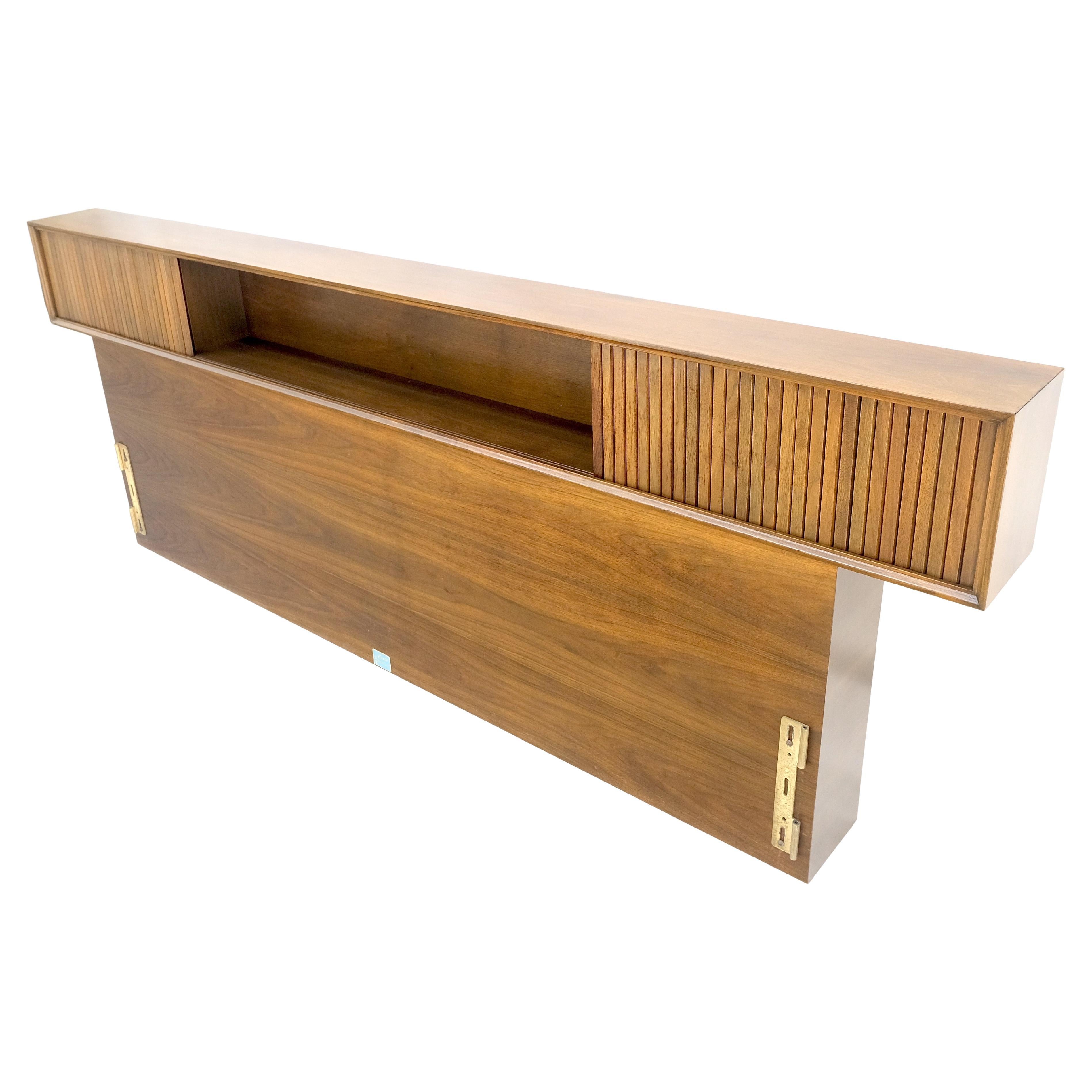 American Light Walnut Tambour Door Cabinet Storage Console King Bed Headboard