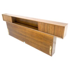 American Light Walnut Tambour Door Cabinet Storage Console King Bed Headboard