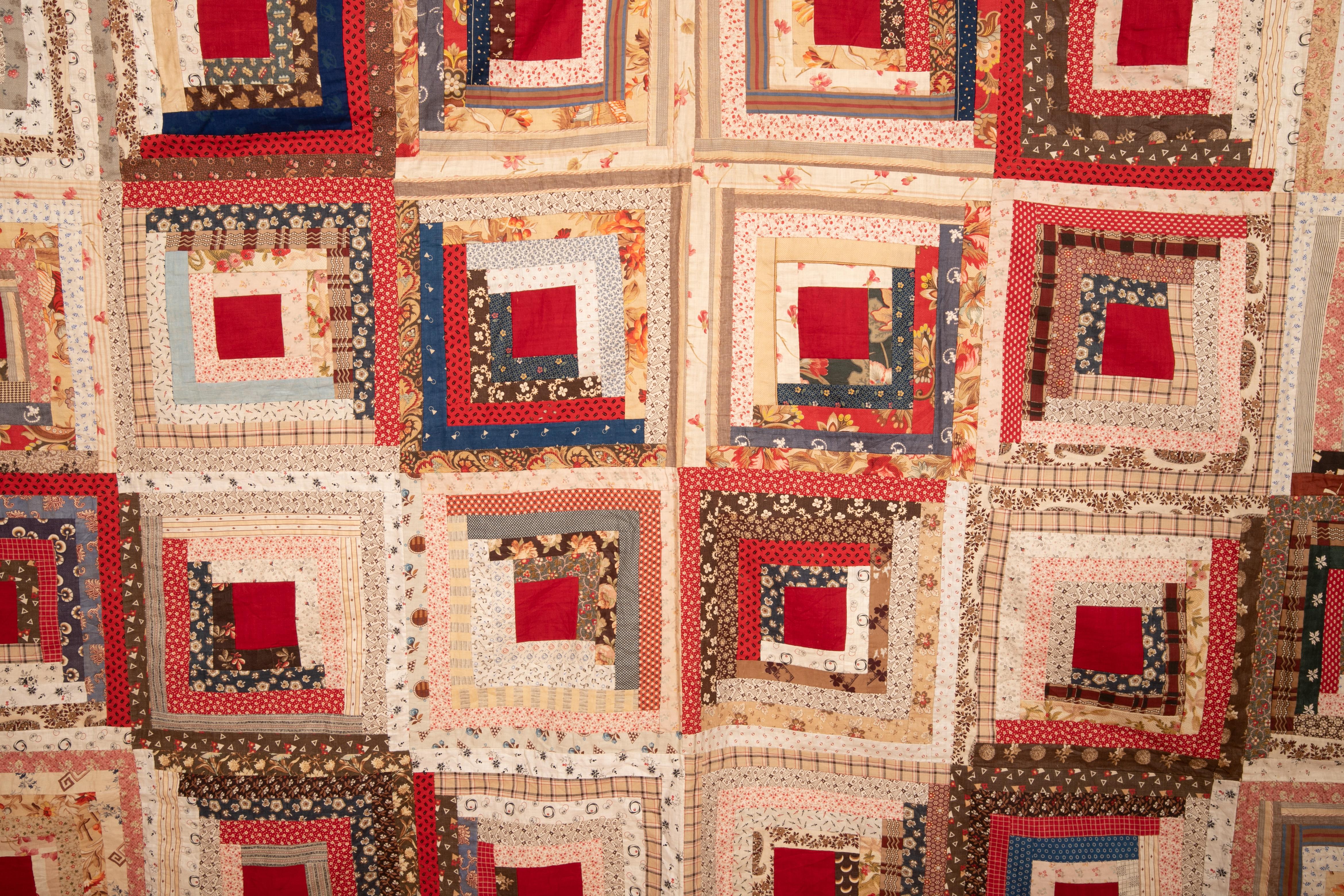 American Log Cabin Cotton Quilt, 1880s In Excellent Condition In Istanbul, TR