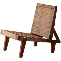 Amerikanischer Sessel ohne Armlehne, gewebtes Rattan, Nussbaumholz, Vereinigte Staaten, 1950er Jahre