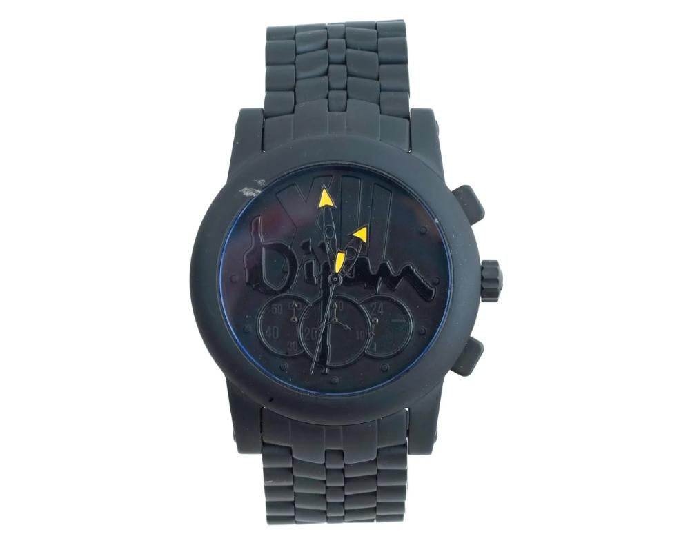 An American luxury limited edition Bijan mens Royal Way titanium wristwatch, 2010. Black case, dial, and subdials with yellow hands. Marked Bijan on the dial. Marked Bijan Royal Way No 16 on the backside. Comes with an original branded box and