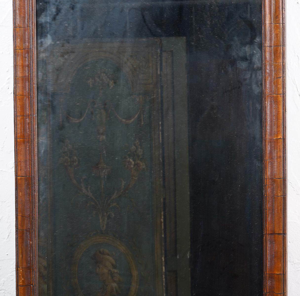 American Made 18th Century Queen Anne Two Part Walnut Framed Looking Glass In Good Condition In Ft. Lauderdale, FL