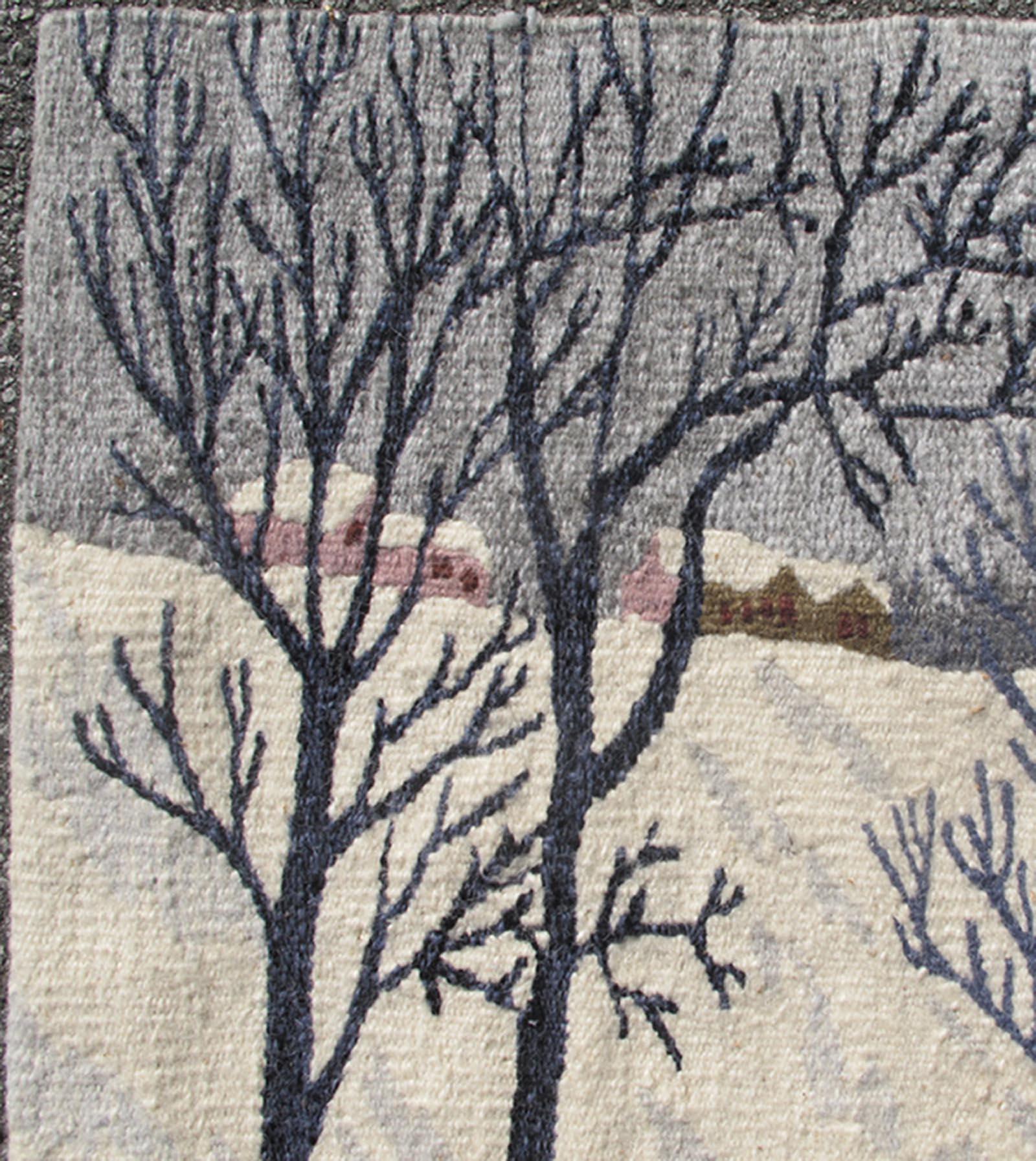 Hand-Woven American Made Flat-Weave Rug with Snow Scene For Sale