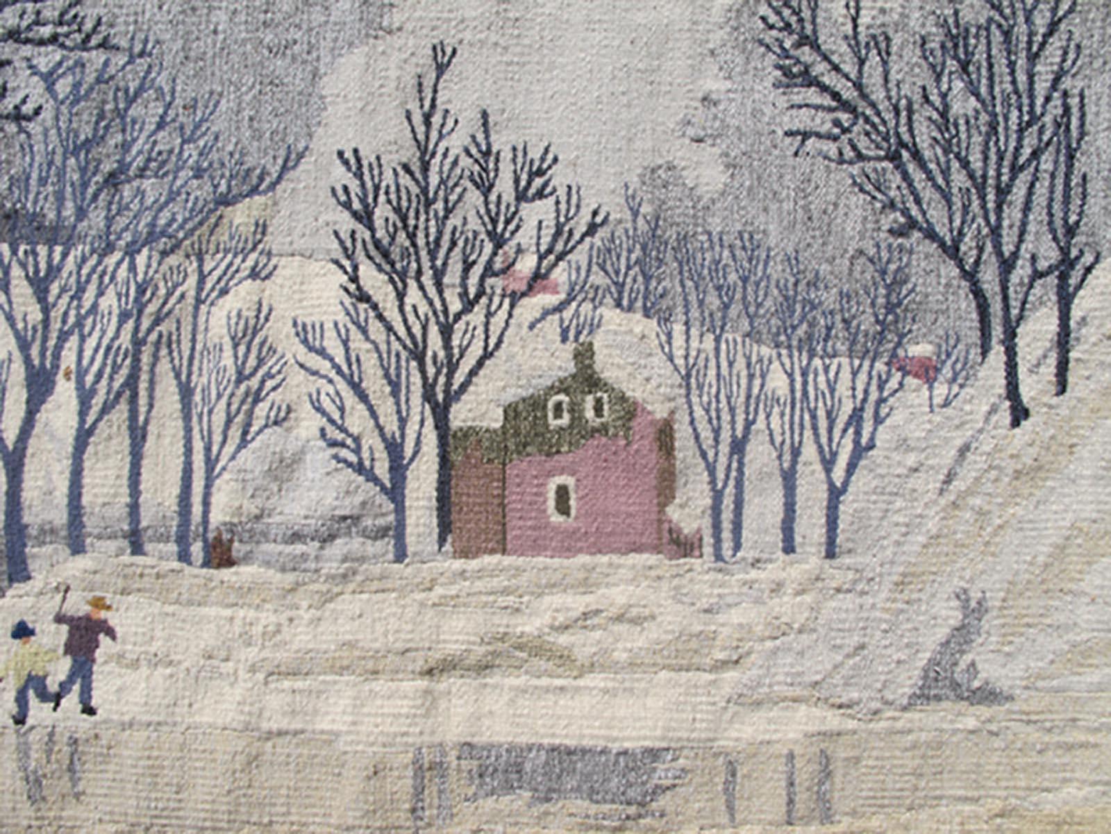 American Made Flat-Weave Rug with Snow Scene In Good Condition For Sale In Atlanta, GA
