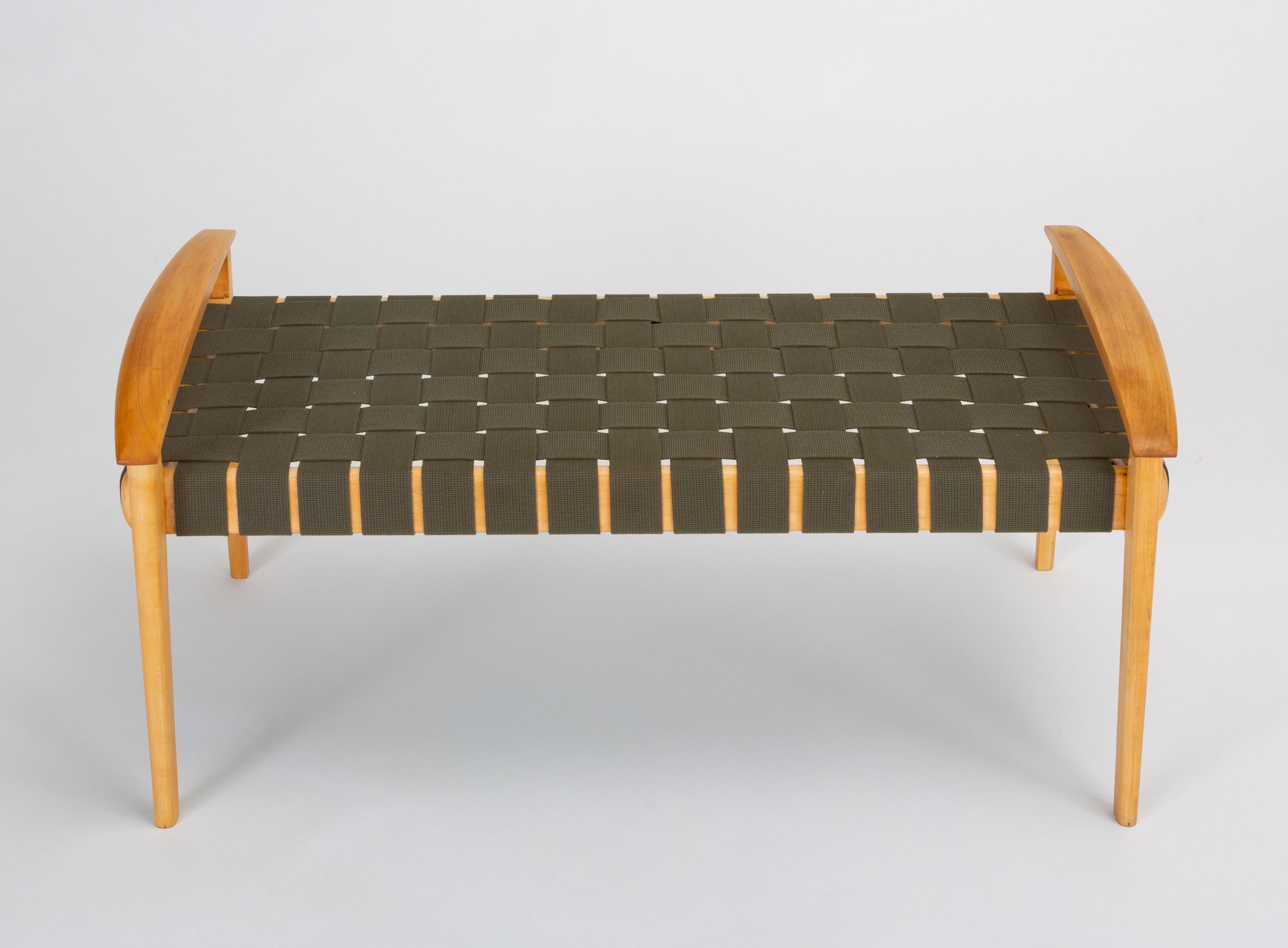 Scandinavian Modern American-Made Maple Bench with Woven Seat by Tom Ghilarducci