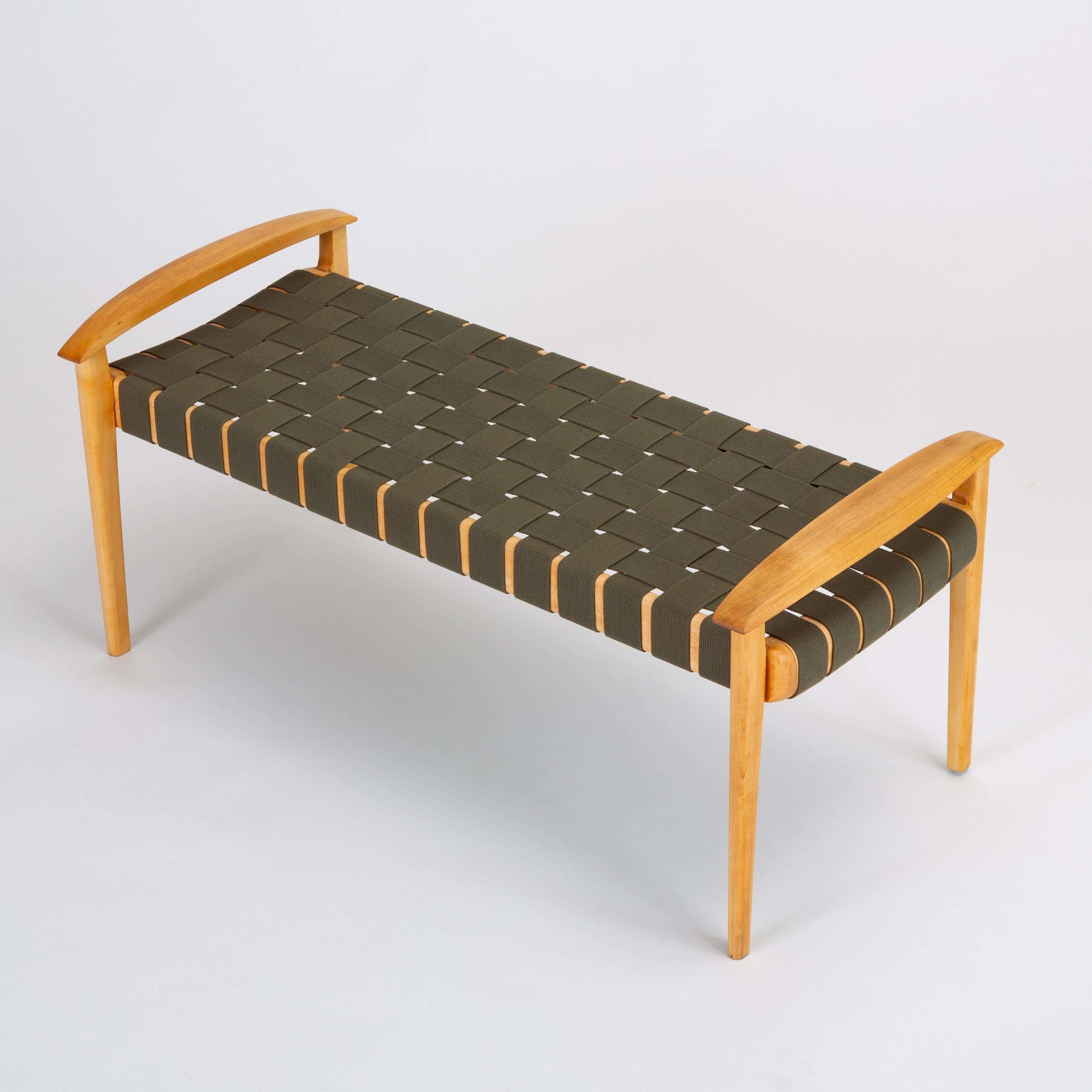 American-Made Maple Bench with Woven Seat by Tom Ghilarducci In Excellent Condition In Los Angeles, CA