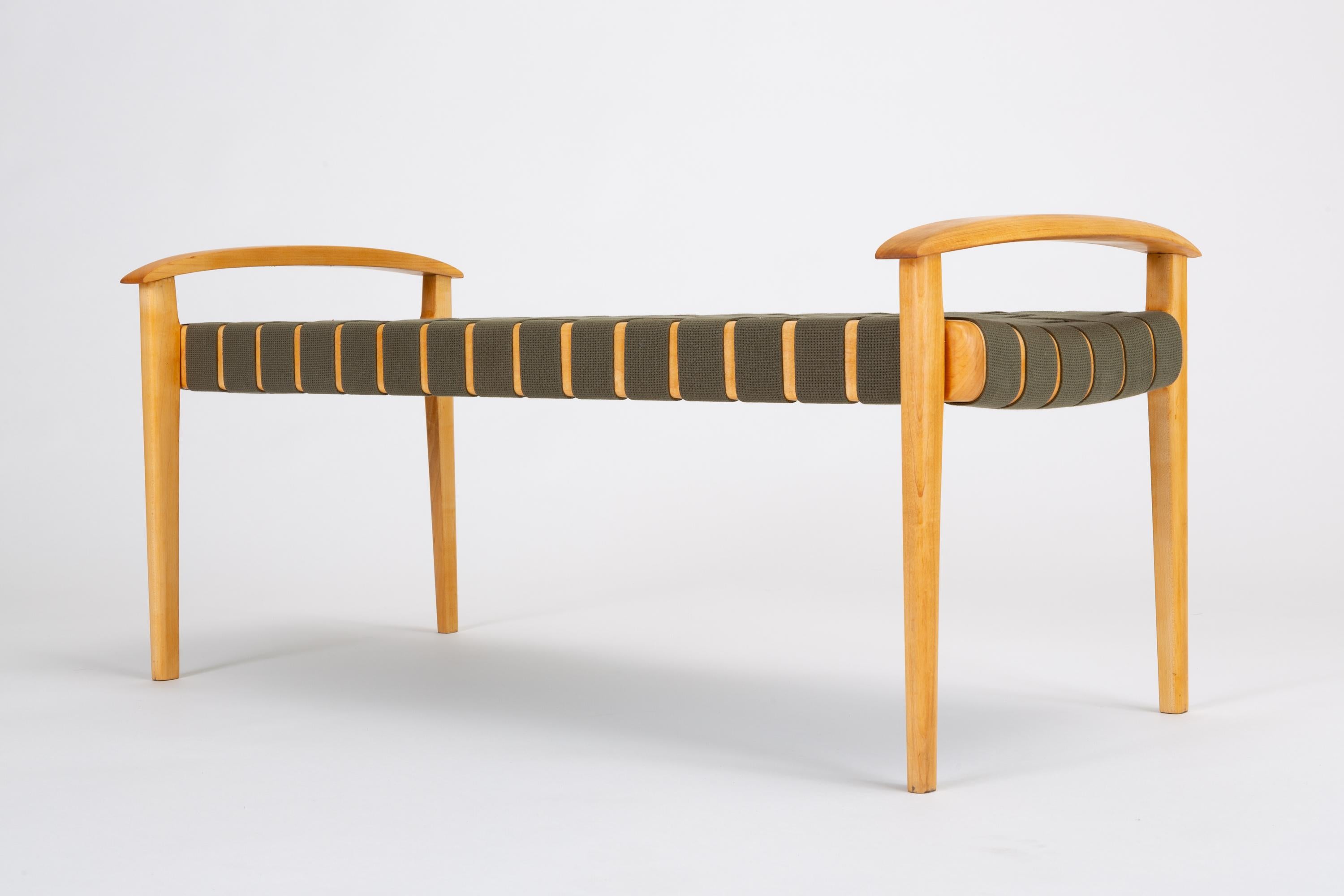 American-Made Maple Bench with Woven Seat by Tom Ghilarducci 1