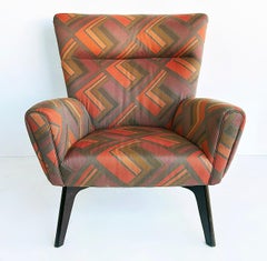 American Made Room and Board Upholstered Club Chairs, Printed Upholstery Pair
