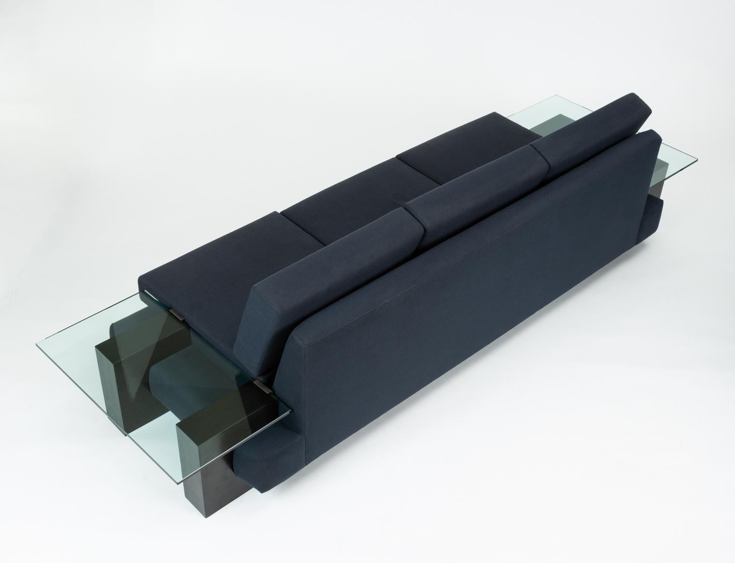Ebonized American-Made Sofa with Glass End Tables
