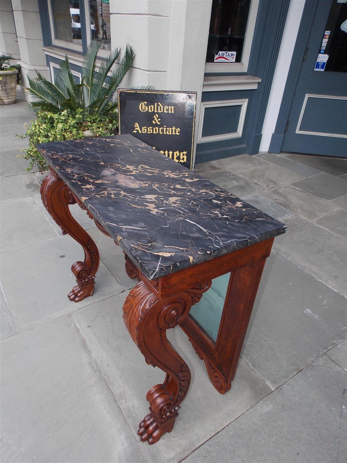 American Empire American Mahogany Acanthus Mable-Top Console, Isaac Vose, Boston, Circa 1830 For Sale