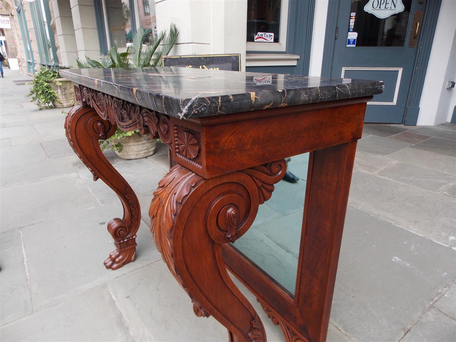 Mid-19th Century American Mahogany Acanthus Mable-Top Console, Isaac Vose, Boston, Circa 1830 For Sale
