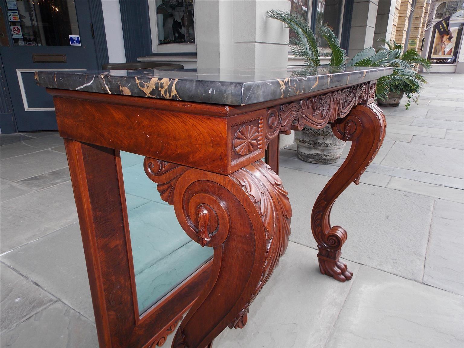Glass American Mahogany Acanthus Mable-Top Console, Isaac Vose, Boston, Circa 1830 For Sale