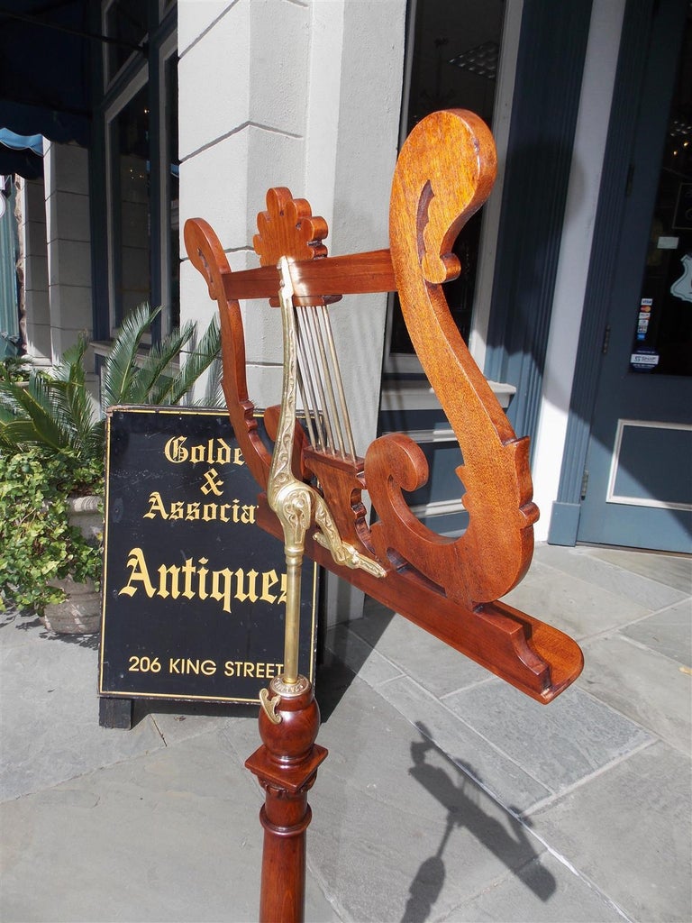 American Mahogany and Brass Telescopic Lyre Foliage Music Stand, NY, Circa 1880 at 1stDibs