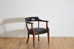 American Mahogany and Leather Upholstered Barrel-Back Armchair, Mid-20th Century