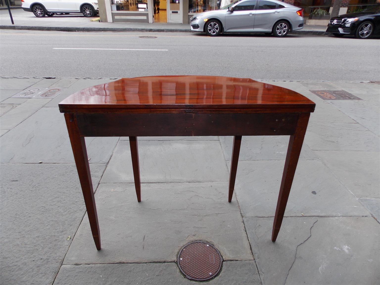 American Mahogany and Birch Inlaid Half Serpentine Form Card Table, Circa 1800 3