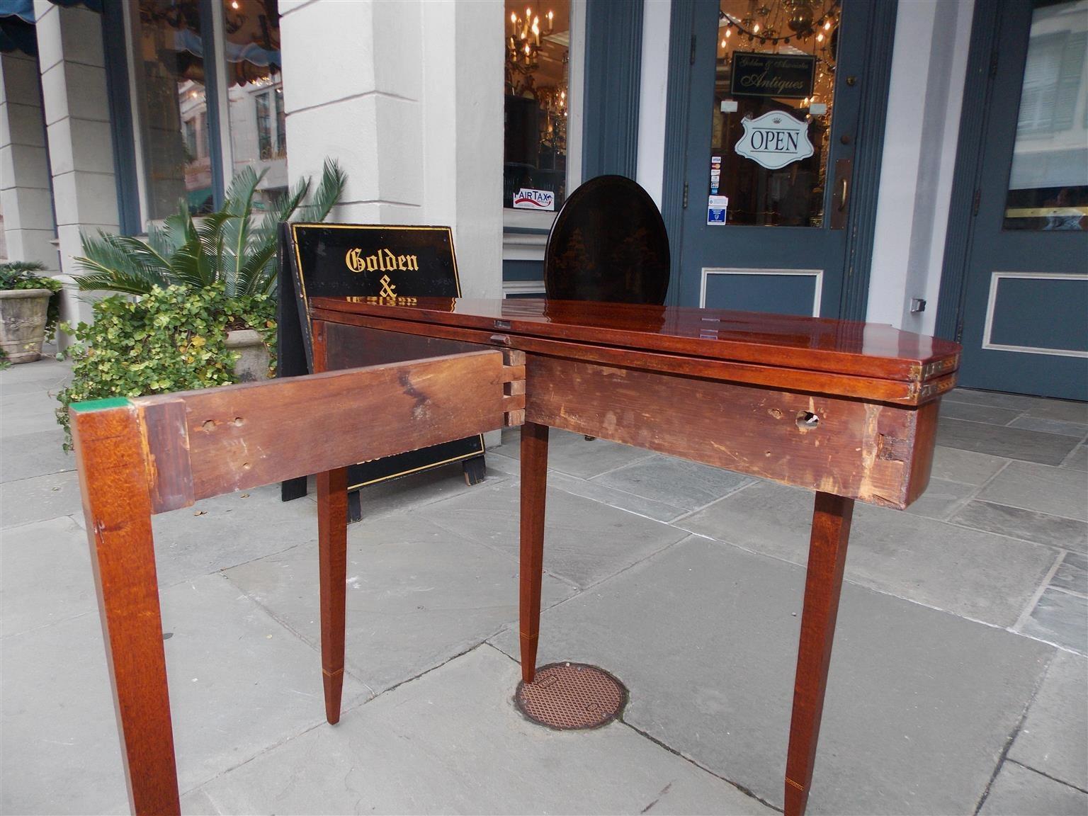 American Mahogany and Birch Inlaid Half Serpentine Form Card Table, Circa 1800 5