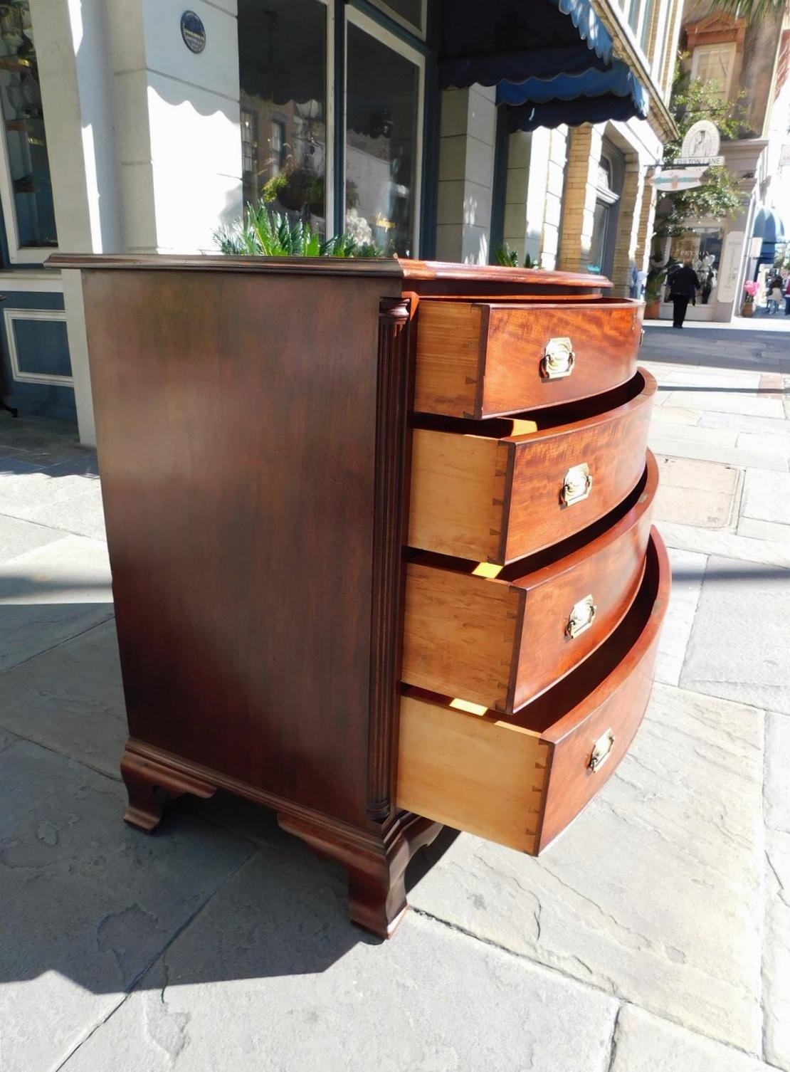 American Mahogany Bow Front Chest of Drawers with Fluted Quarter Columns C. 1840 For Sale 4