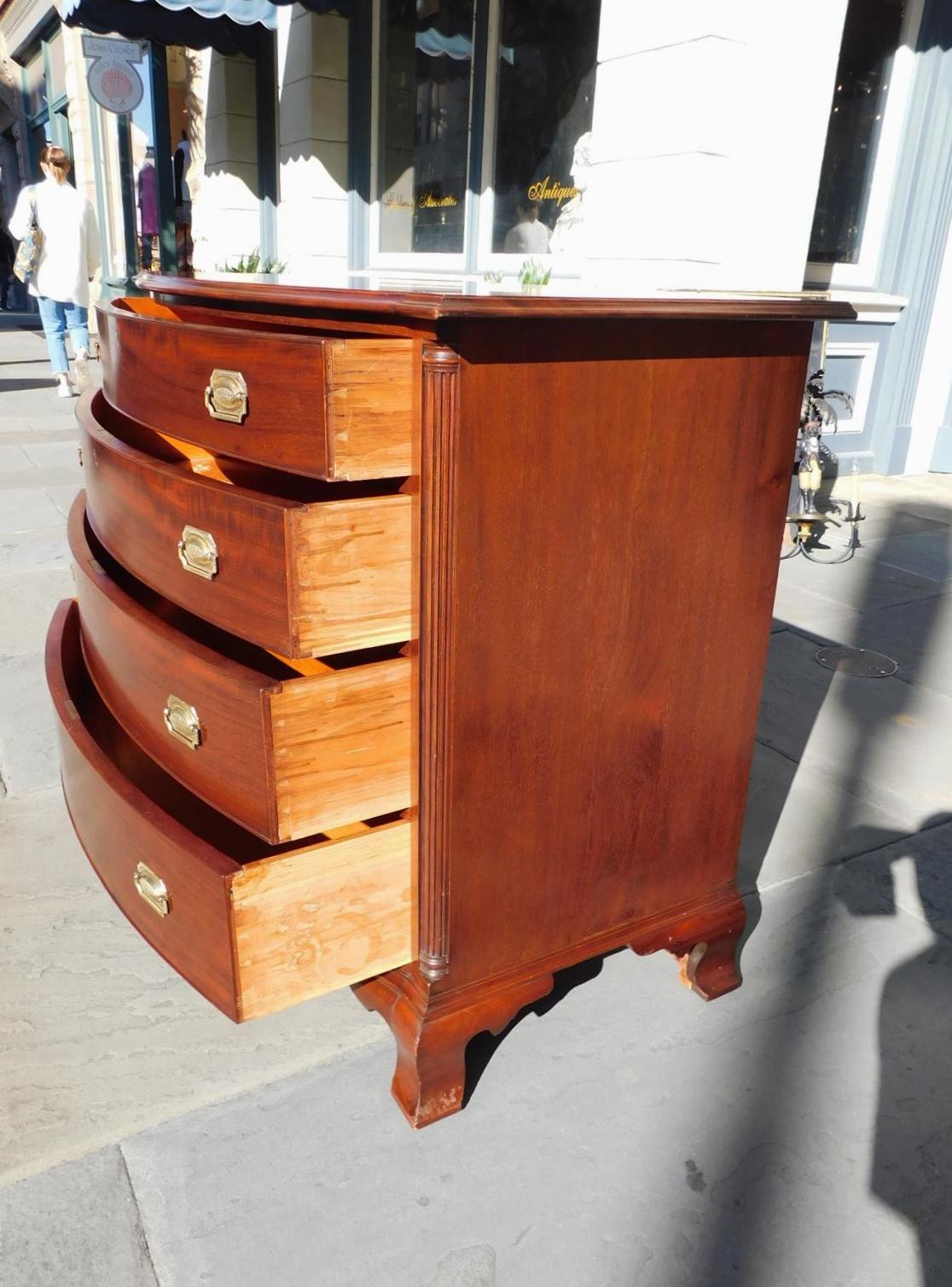American Mahogany Bow Front Chest of Drawers with Fluted Quarter Columns C. 1840 For Sale 5