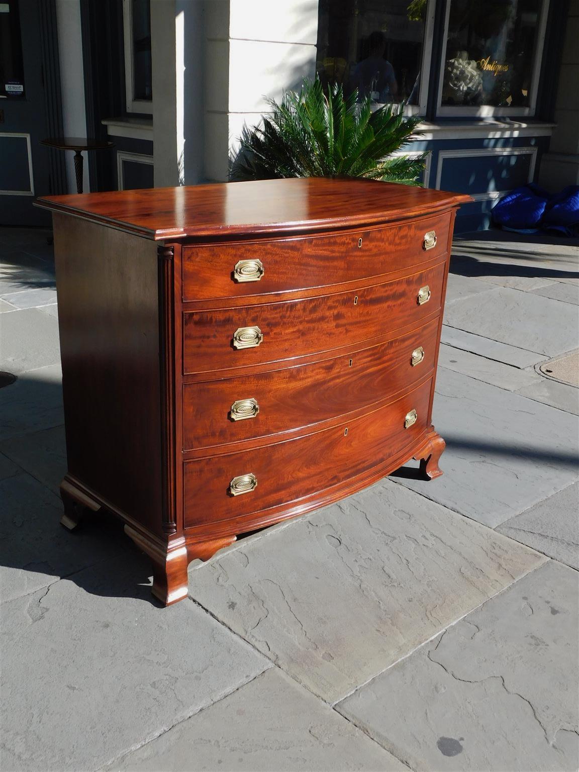 American Empire American Mahogany Bow Front Chest of Drawers with Fluted Quarter Columns C. 1840 For Sale