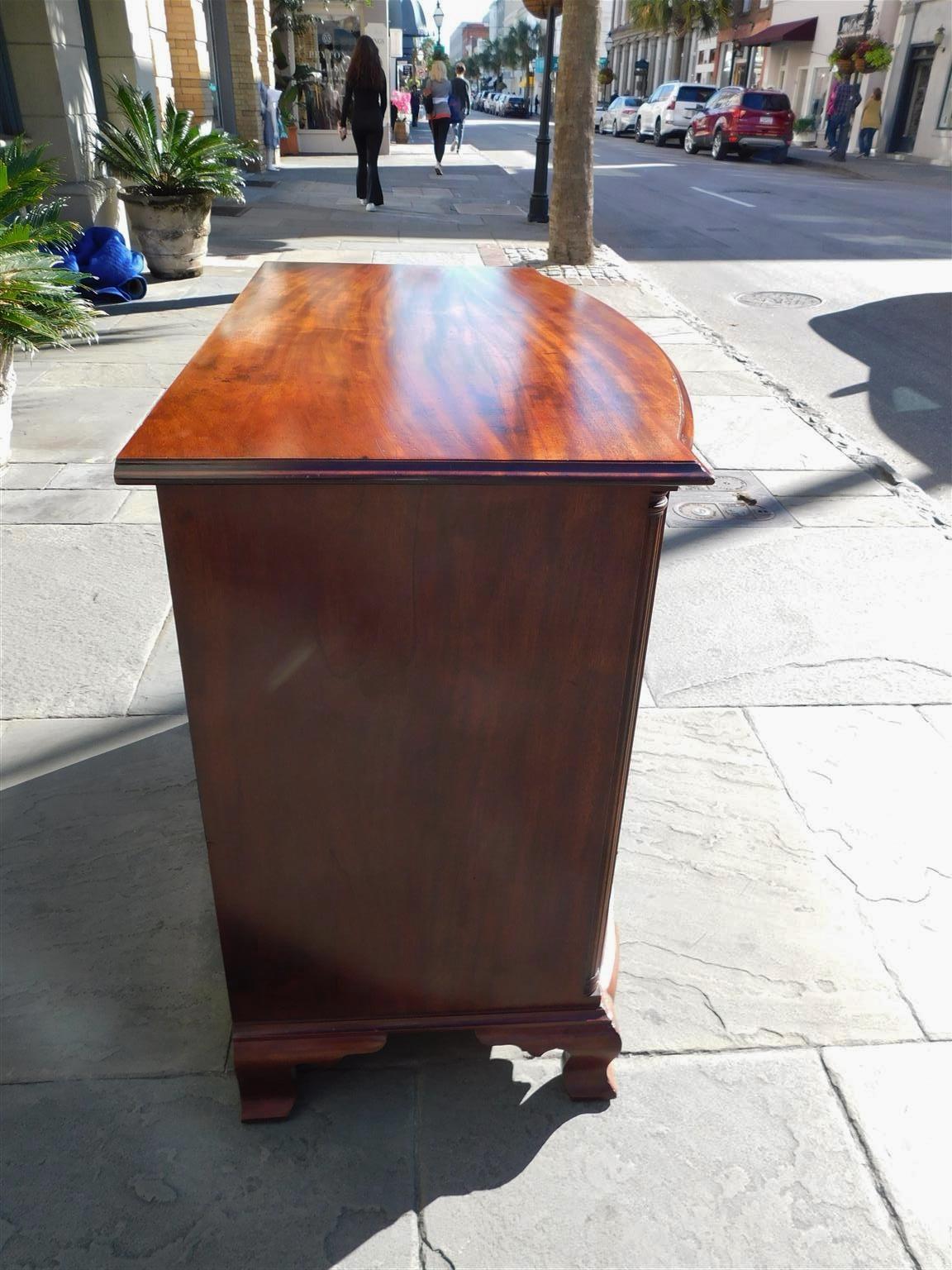 Mid-19th Century American Mahogany Bow Front Chest of Drawers with Fluted Quarter Columns C. 1840 For Sale