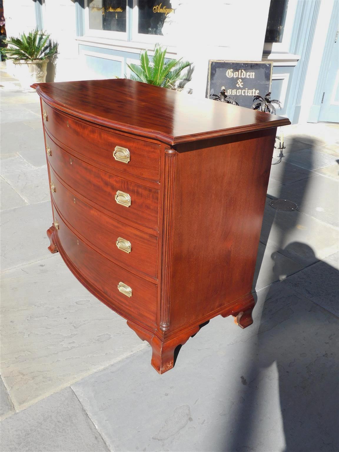 American Mahogany Bow Front Chest of Drawers with Fluted Quarter Columns C. 1840 For Sale 2