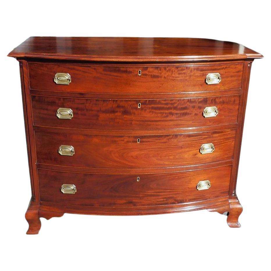 American Mahogany Bow Front Chest of Drawers with Fluted Quarter Columns C. 1840 For Sale