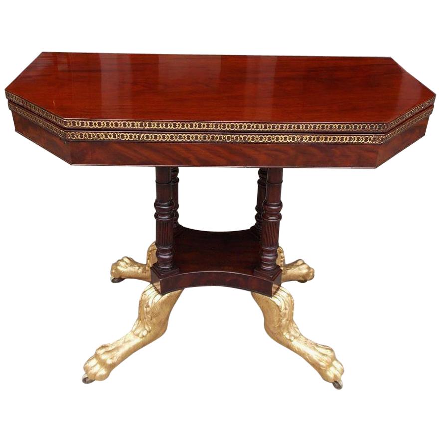 American Mahogany Brass Inlaid and Gilded Paw Game Table. Norfolk, VA.  C. 1810