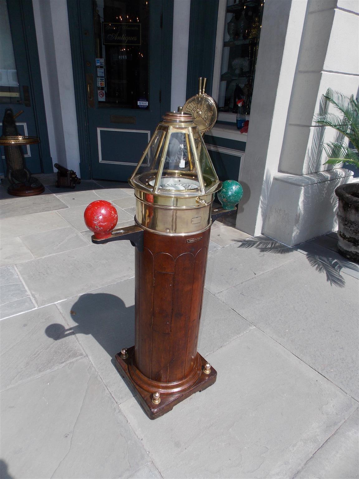 American mahogany and brass skylight ship binnacle. T.S. and J.D. Negus company was established in 1848 in New York City. They were makers of fine scientific instruments, circa 1848-1900. This highly desirable and maritime instrument is made of