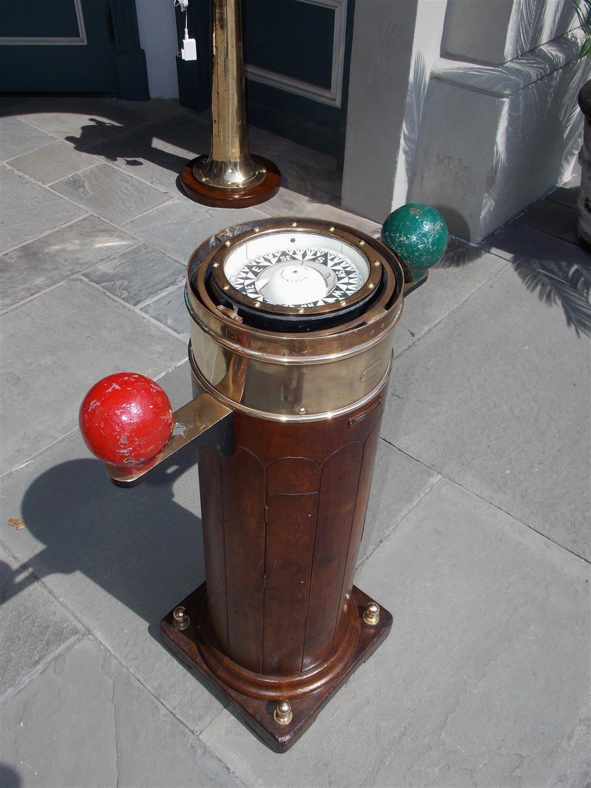 Hand-Carved Mahogany and Brass Skylight Ship Binnacle, T.S. & J.D. Negus NY, Circa 1860 For Sale