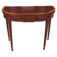 Tavolo da gioco intarsiato Charleston Hepplewhite in mogano Demi-lune, S.C.  Circa 1780