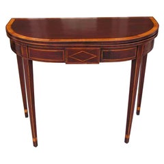 Vintage Charleston Hepplewhite Mahogany Demi-lune Inlaid Games Table, S.C.  Circa 1780