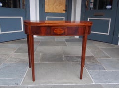 American Mahogany Demilune Satinwood Inlay Game Table with Tapered Legs, C. 1780