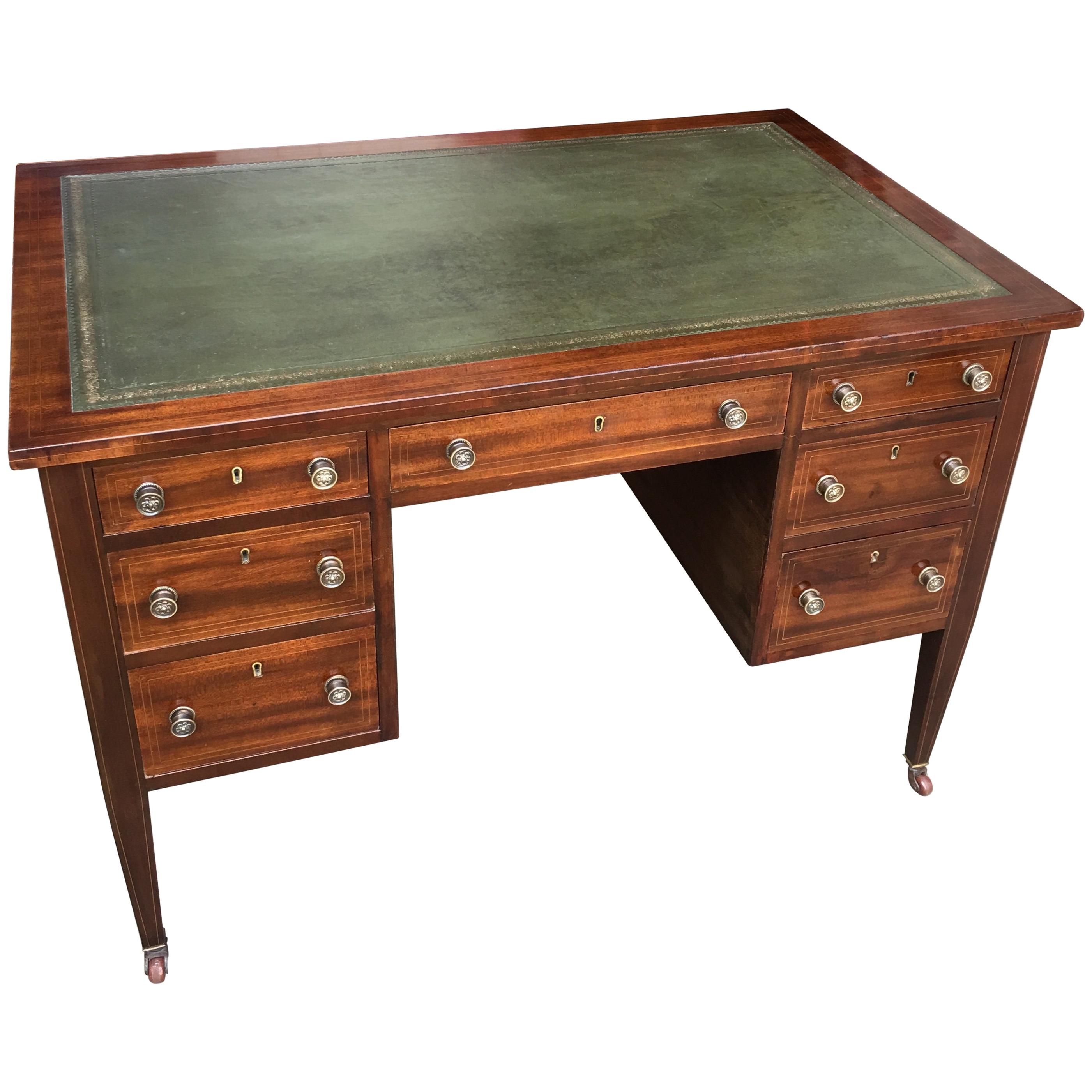American Mahogany Desk with Leather and Gold Edge For Sale