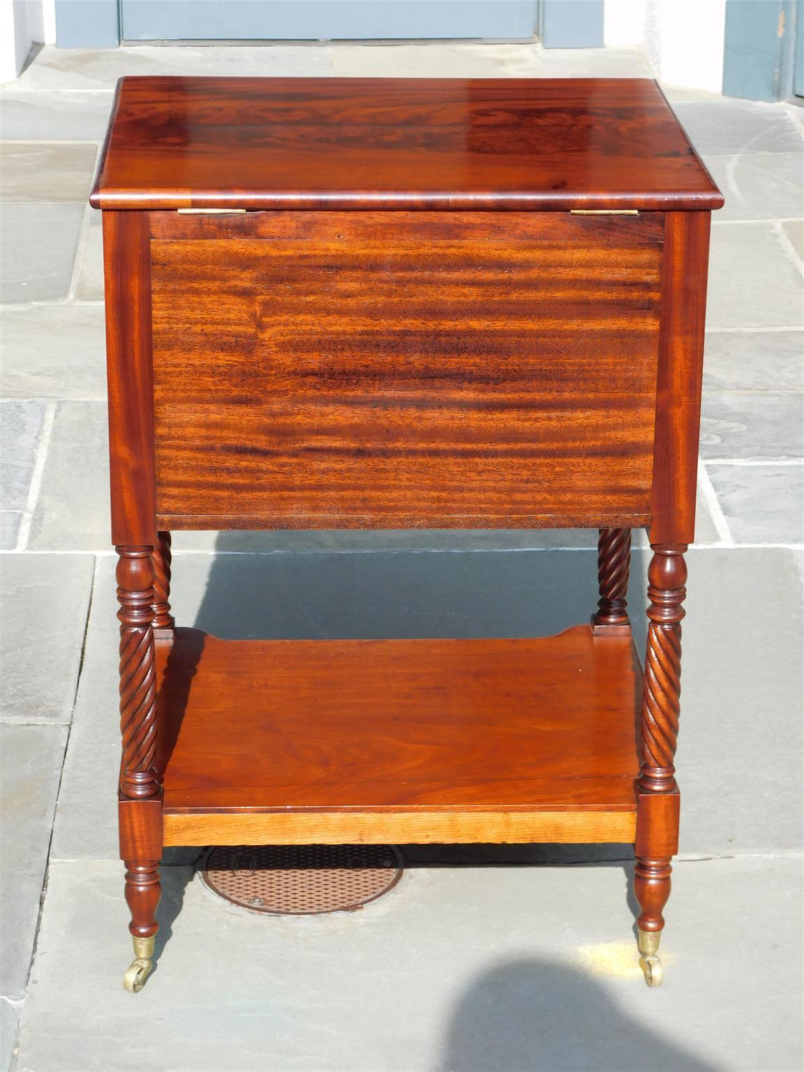 American Mahogany Federal Work Table with Barley Twist Legs on Casters, C. 1810 For Sale 7